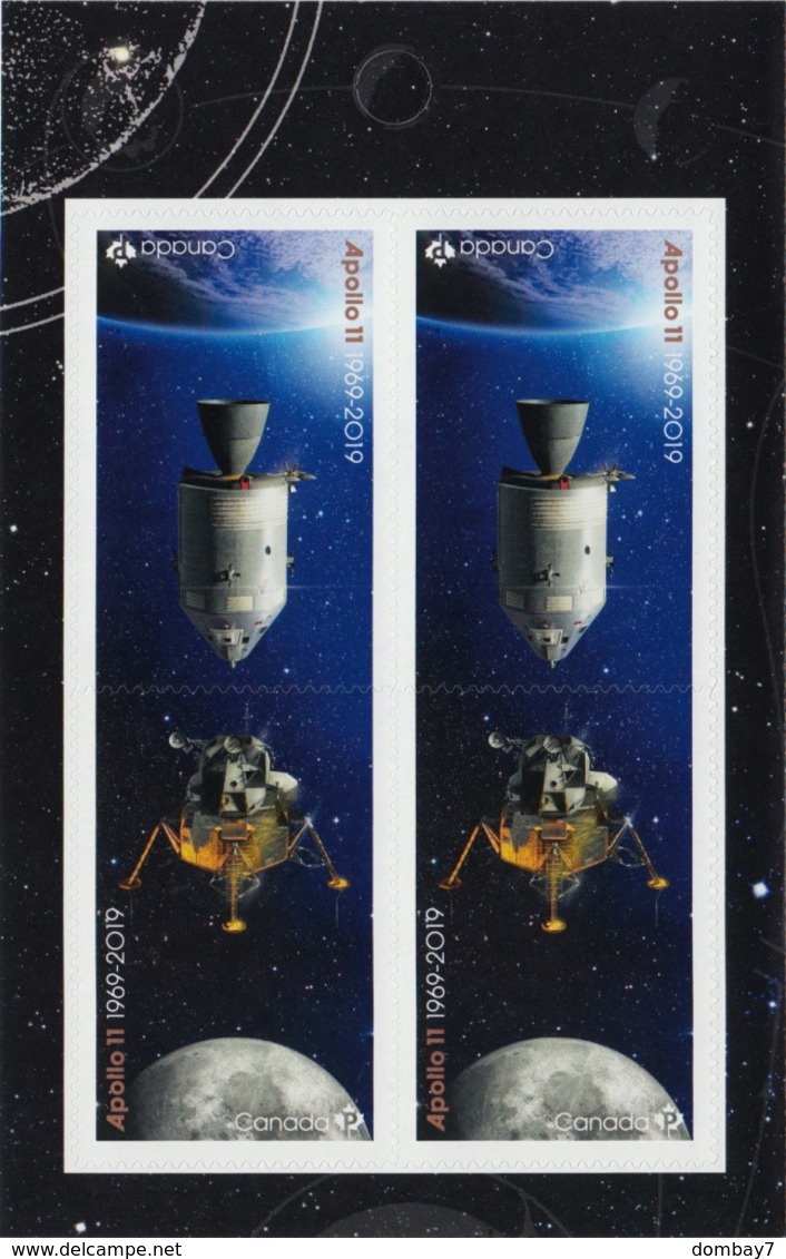 APOLLO 11 = 50th = FRONT Booklet Page Of 4 Stamps (2 Tête-Bêche Pairs) Canada 2019 MNH VF - Sammlungen