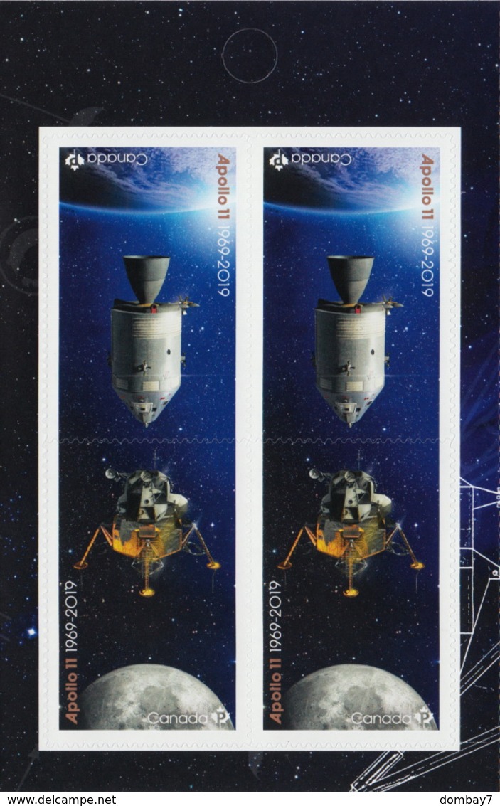 APOLLO 11 = 50th = MIDDLE Booklet Page Of 4 Stamps (2 Tête-Bêche Pairs) With Description On Reverse Canada 2019 MNH VF - Collezioni