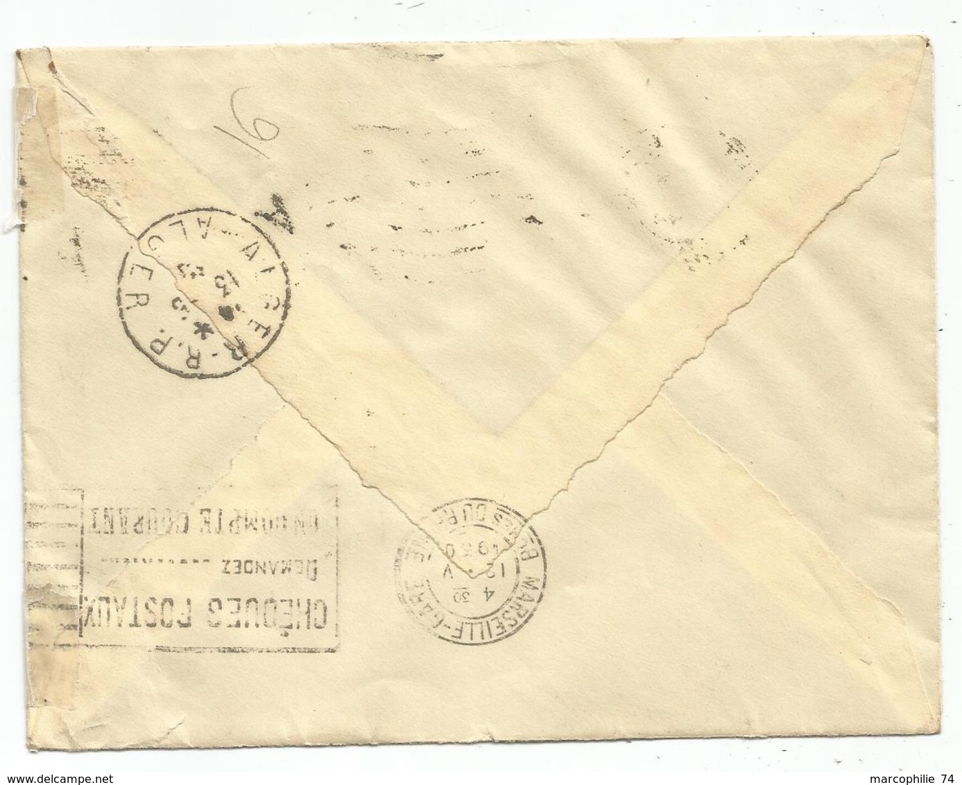 SEMEUSE 50C BIT BANDE DE 3 LETTRE AVION MONTPELLIER II.V.1930 POUR ALGERIE - 1903-60 Semeuse Lignée