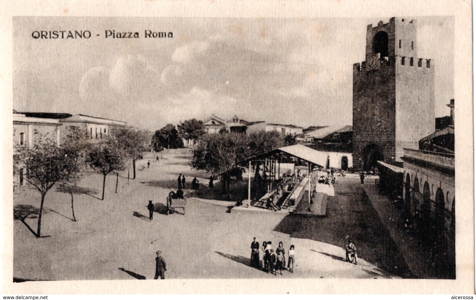 AP652 ORISTANO - PIAZZA ROMA  MERCATO - FP NV EPOCA 1935 BELLA!! ANIMATA - Oristano