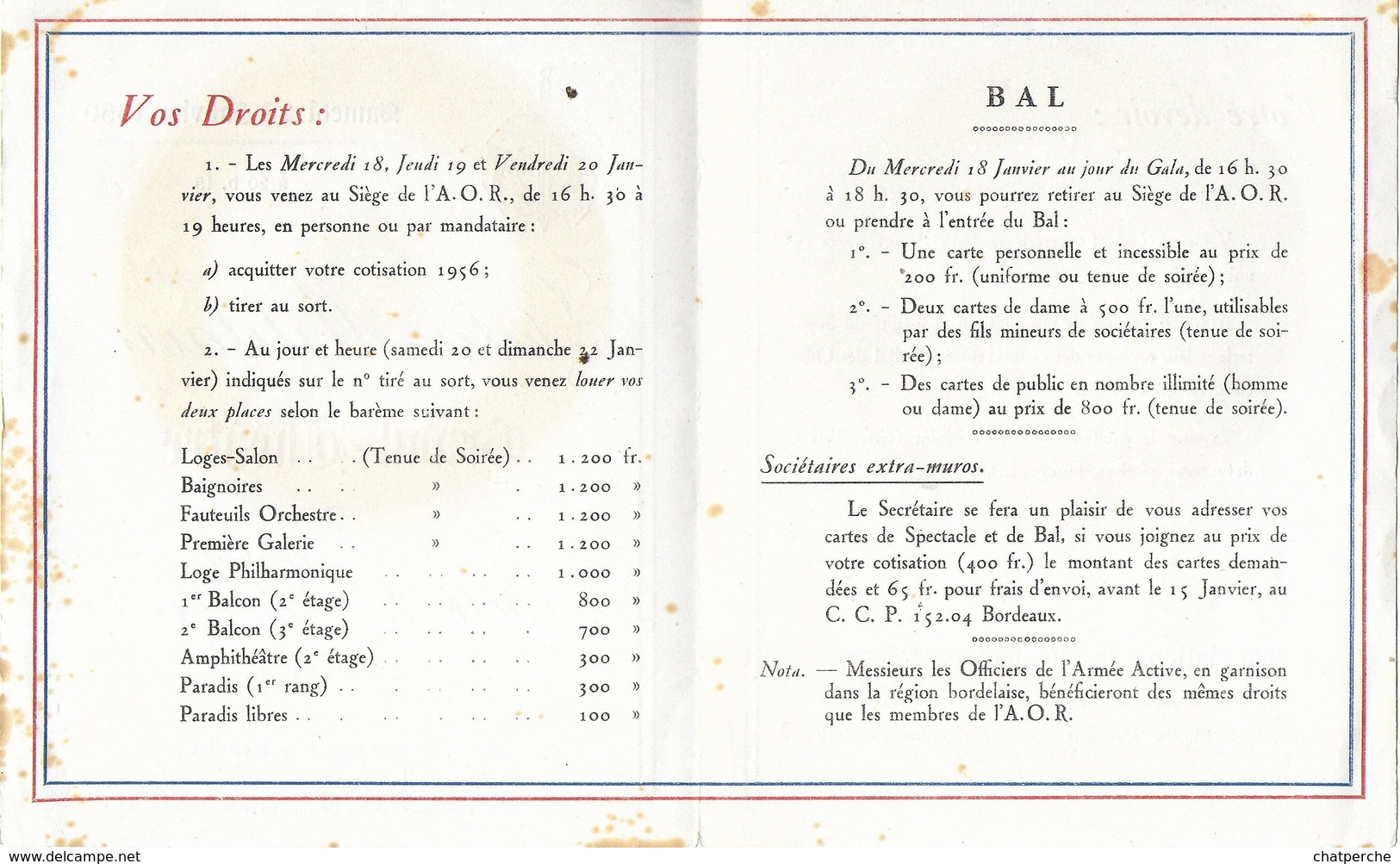 TICKET INVITATION GALA MILITAIRE GRAND THÉÂTRE BAL DES OFFICIERS 28/01/1956 A BORDEAUX GIRONDE + BADGE - Tickets - Vouchers