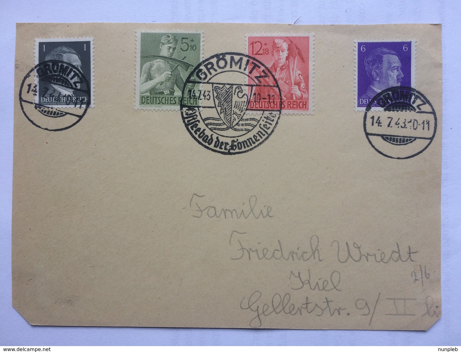 GERMANY 1943 Front Of Cover Gromitz Sonderstempel To Kiel - Briefe U. Dokumente