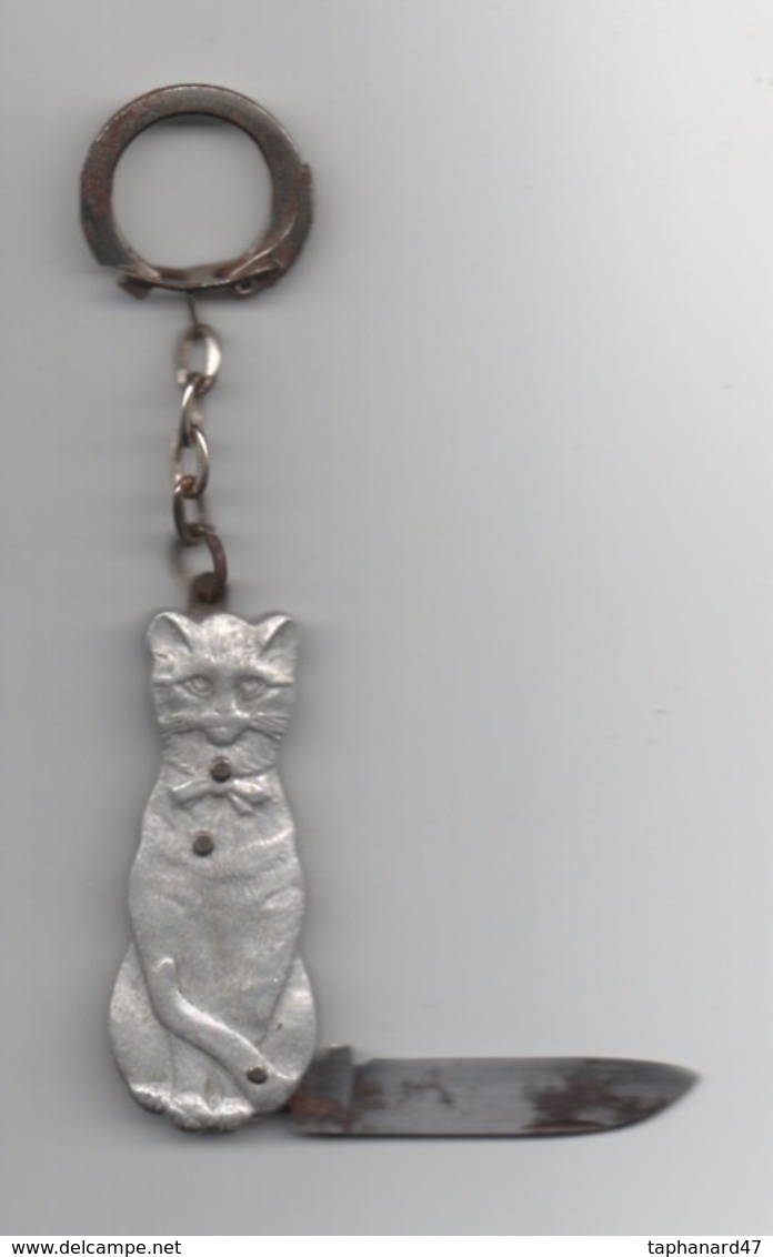 Porte-clefs . Canif Manche Alu . Sujet Chat . - Key-rings