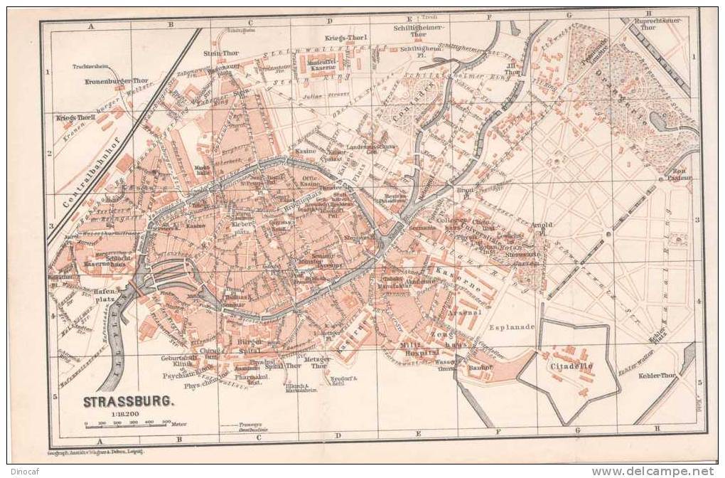 Strasburg, Strasbourg - OLD PLAN DATED *1888*, ORIGINAL, RICH IN DETAIL, ANTIQUES - Stampe & Incisioni