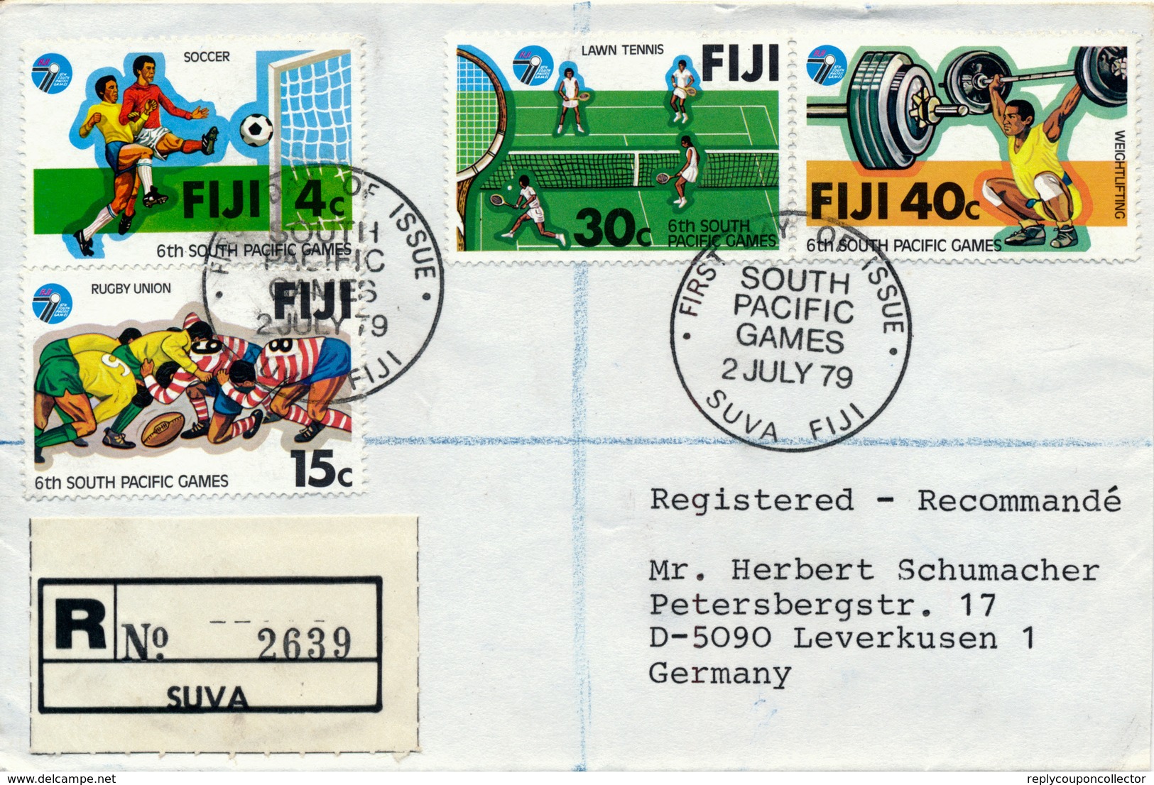 FIJI - SUVA , 1979 , 6. Pacific Games , R-Brief Nach Leverkusen - Fiji (1970-...)