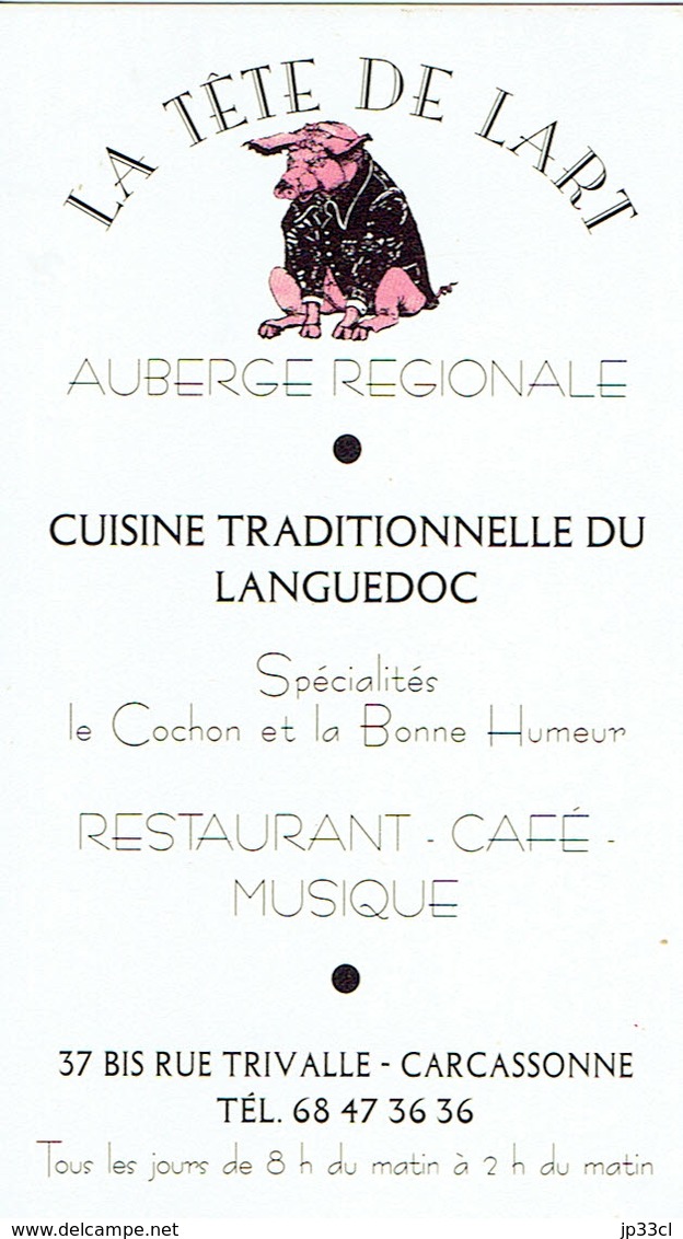 Carte De Visite De L'Auberge La Tête De L'Art, Carcassonne (vers 1995) - Cartes De Visite