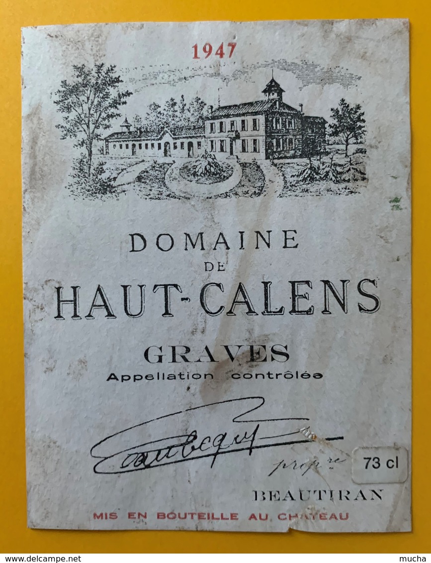 10743 - Domaine De Haut-Calens 1947 Graves - Bordeaux