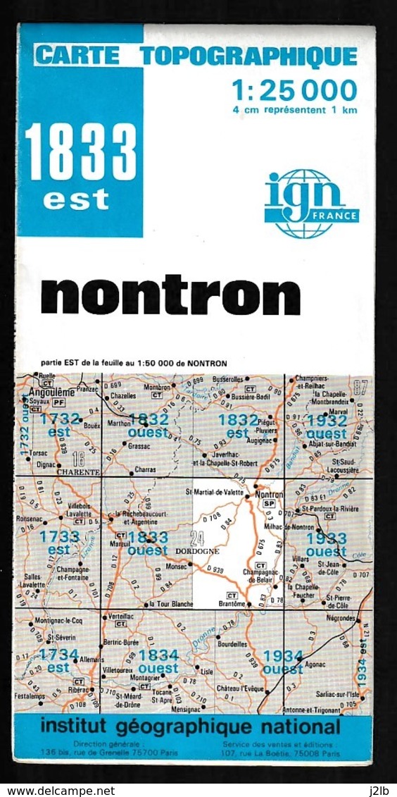 Carte IGN - 1833 Est - Nontron - 1 / 25 000 - 1984 - Cartes Topographiques