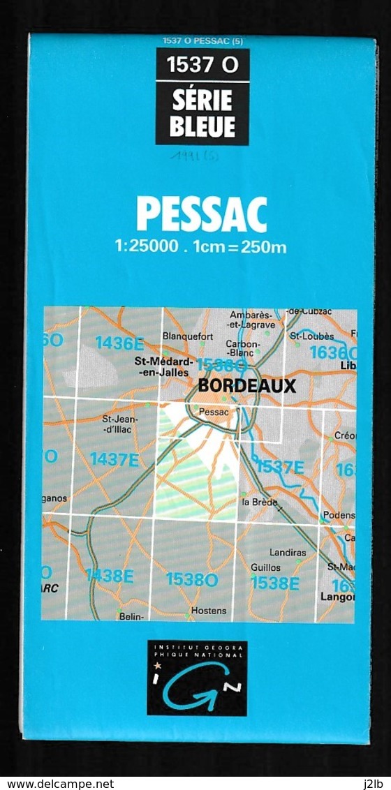 Carte IGN - 1537 Ouest - Pessac  - 1 / 25 000 - 1991 - Cartes Topographiques