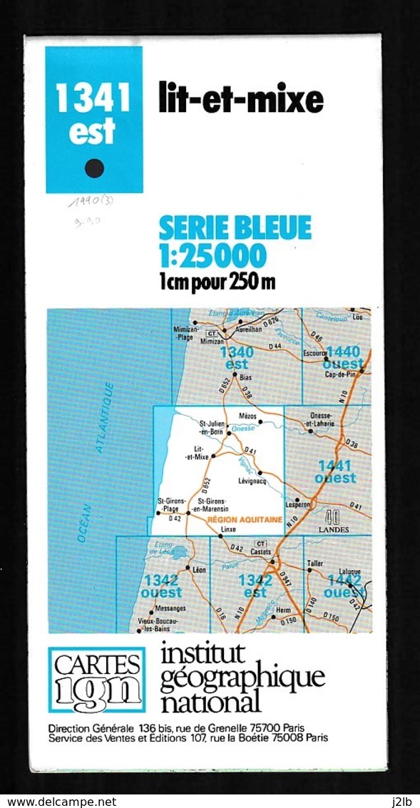 Carte IGN - 1341 Est - Lit Et Mixe - 1 / 25 000 - 1990 - Mapas Topográficas