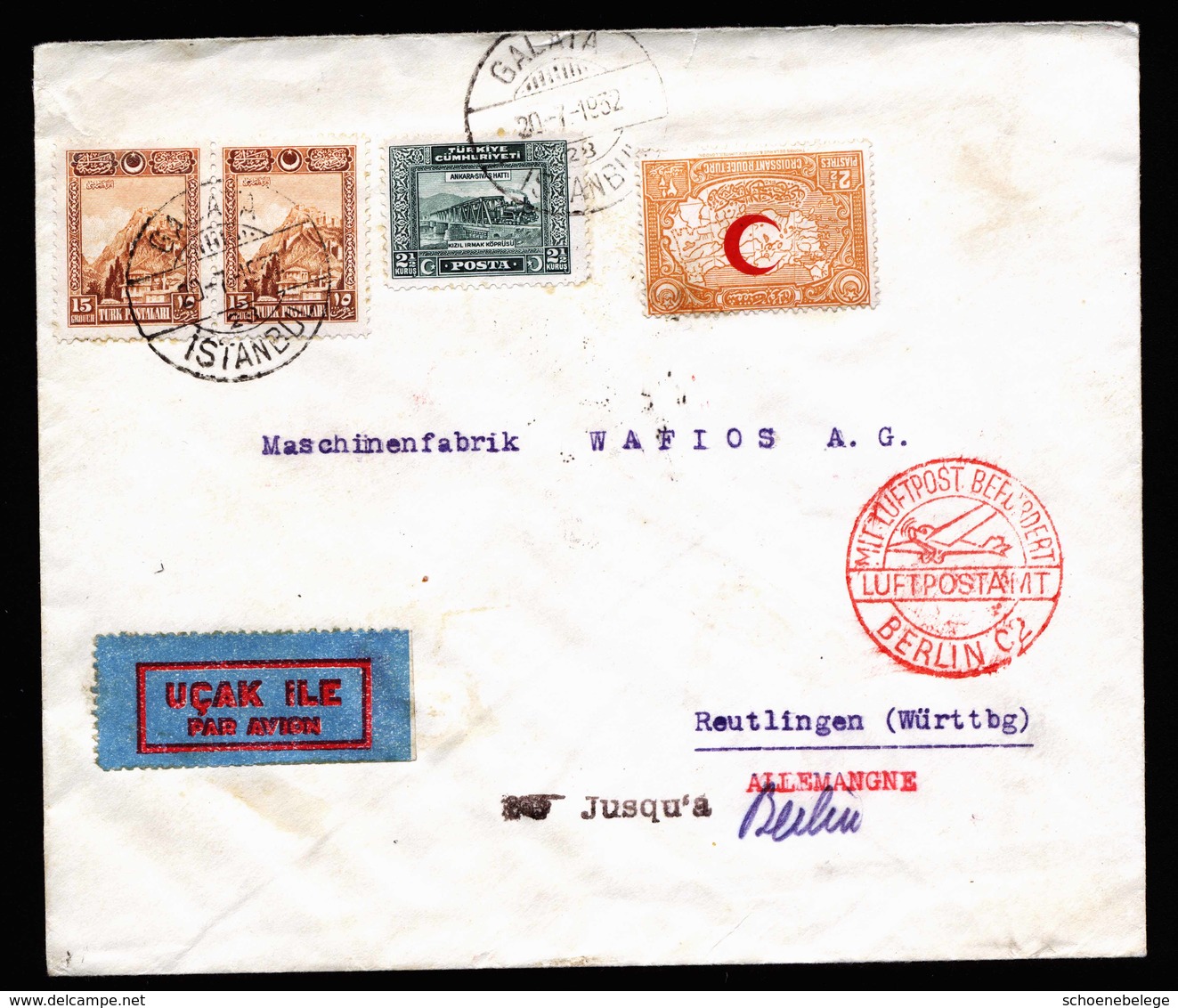 A6233) Türkei Turkey Luftpostbrief Galata 20.07.32 N. Reutlingen - Briefe U. Dokumente