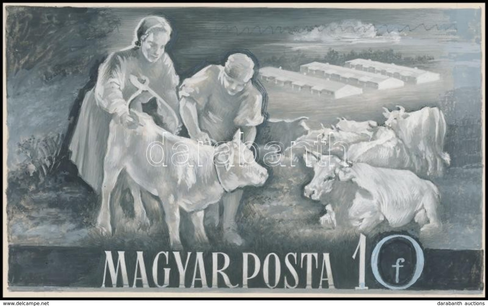 ~1951 Légrády Sándor Mezőgazdaság - Marhatenyésztés Bélyegterv, 210 Mm X 130 Mm - Other & Unclassified