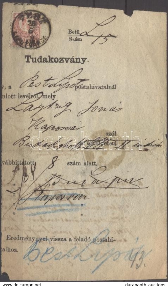 1873 Réznyomat 5kr Tudakozvány Darabon / Mi 10 On Reclamation Piece 'PEST LIPÓTVÁROS' - Altri & Non Classificati