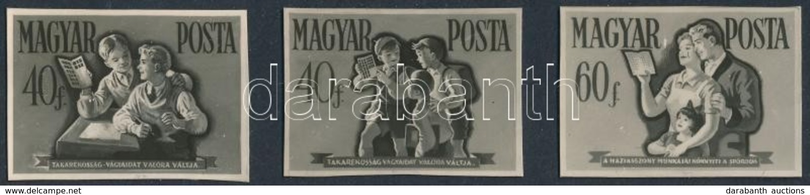 1958 Takarékosság és Biztosítás: Gönczi Gebhardt Tibor  3 Bélyegtervének Nyomdai Fotói - Altri & Non Classificati