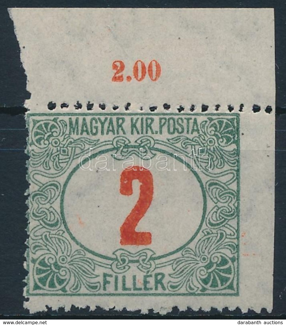 ** 1916 Pirosszámú Portó 2f Jobb Oldalon Fogazatlan, Ritka - Altri & Non Classificati