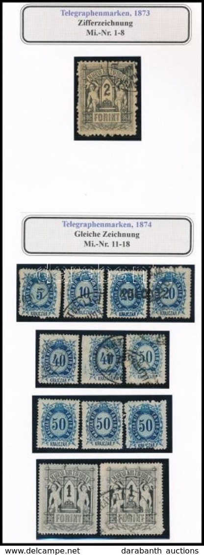 ** (*) * O Távírda 1873-1874 1 Db Használt Kőnyomat 2Ft + 12 Db Réznyomat Közte Postatiszta 1Ft és Rendkívül Szélesre Fo - Altri & Non Classificati