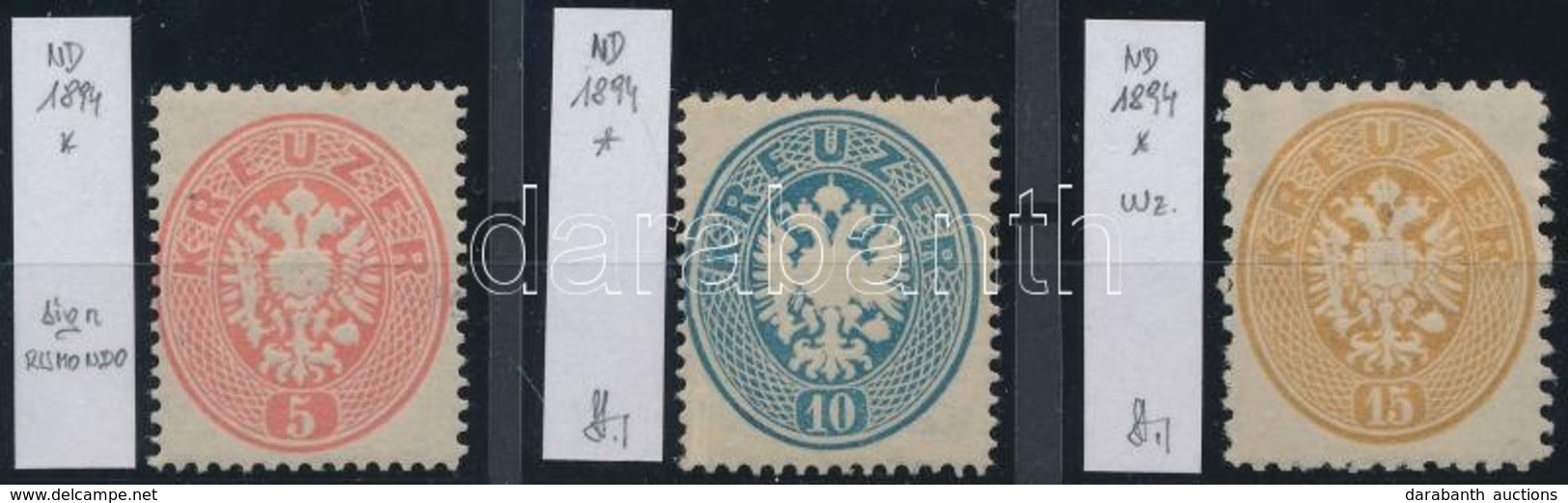 ** * 1863 3 Klf újnyomat Strakosch Azonosítással Közte Vízjeles 15kr, Az 5kr Rismondo Szignóval - Altri & Non Classificati