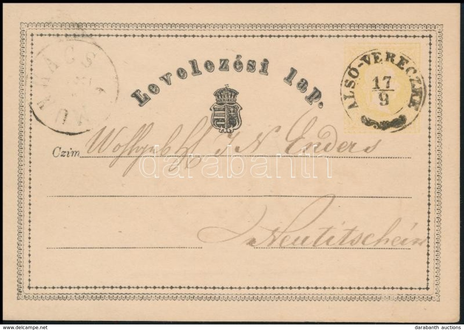 1869 2kr Díjjegyes Levelezőlap Luxus 'ALSÓ-VERECKE' (Kárpátalja) Bélyegzéssel RR! - Altri & Non Classificati