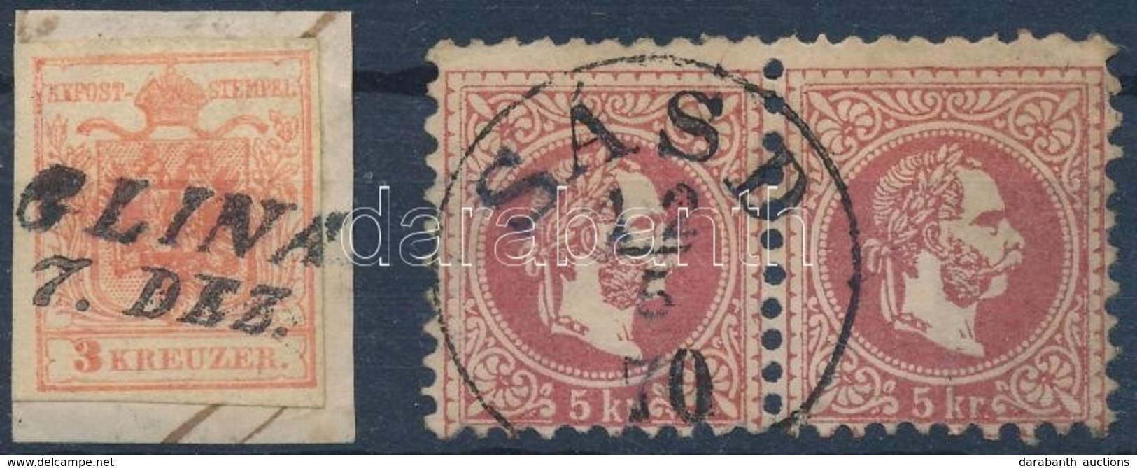 O 1850 3kr 'GLINA'  (Gudlin 250 Pont) + 1867 5kr Pár 'SÁSD' (Gudlin 400 Pont) - Altri & Non Classificati