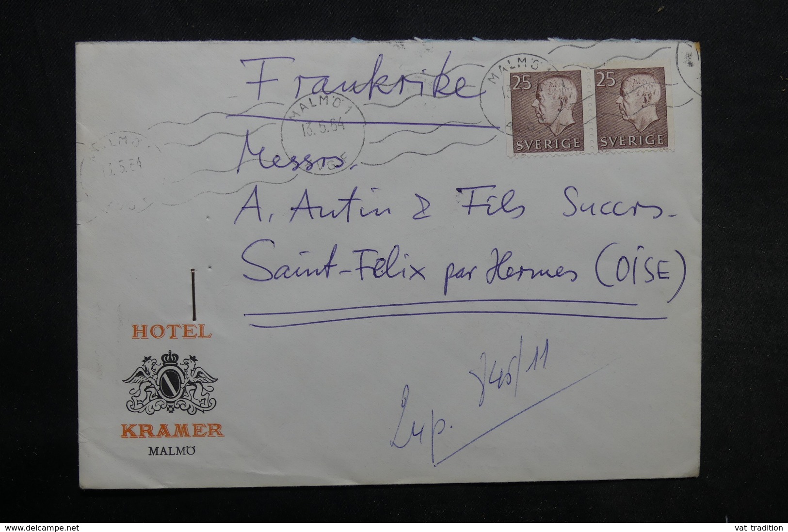 SUÈDE - Enveloppe D 'Hôtel De Malmö Pour La France En 1964 - L 33388 - Briefe U. Dokumente