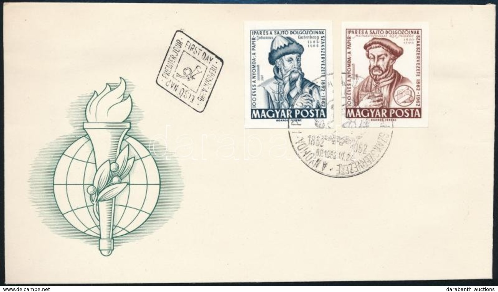 1962 Gutenberg és Misztófalusi Kis Miklós Vágott Bélyegek FDC-n - Altri & Non Classificati