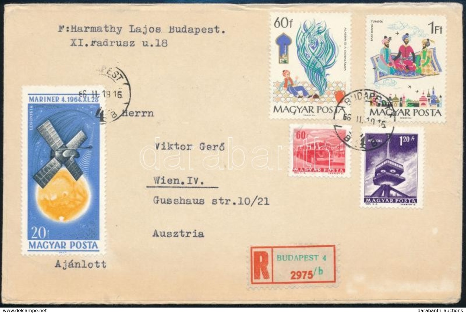 1965 Az űrkutatás Eredményei Vágott Blokk FDC-n, 1966-ban Ajánlott Levélként Bécsbe Küldve (4.000) - Altri & Non Classificati