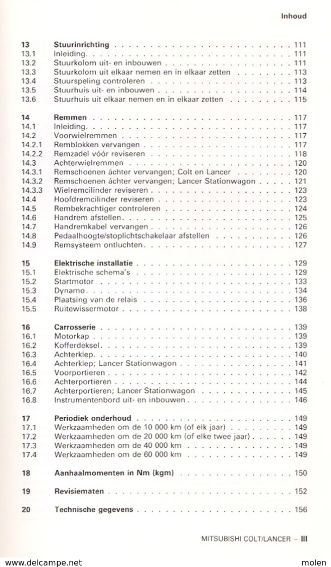 VRAAGBAAK MITSUBISHI COLT/LANCER Modellen 1984-1986 Handleiding Onderhoud & Afstelgegevens ©1987 174blz OLVING AUTO Z935 - Voitures