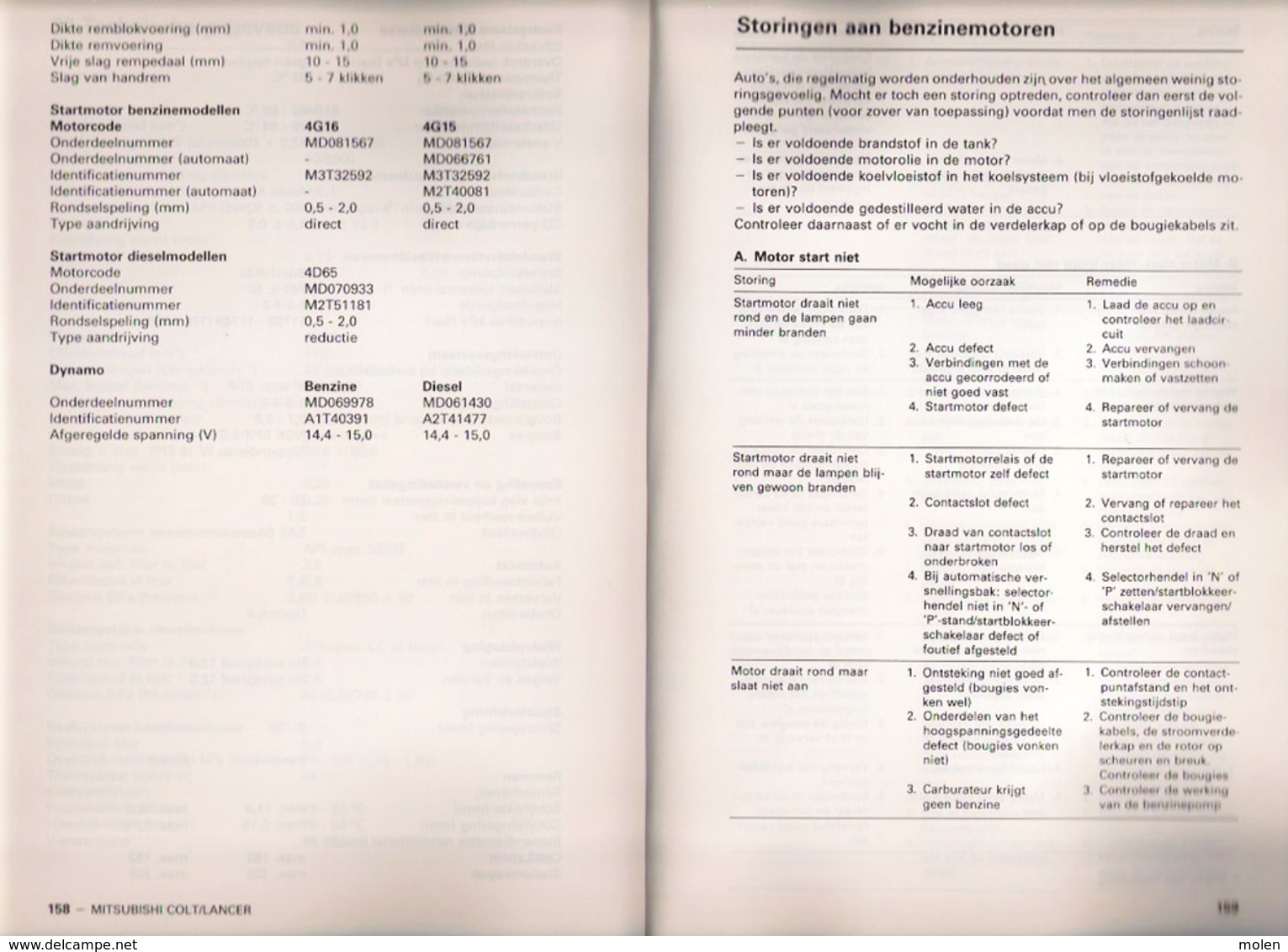 VRAAGBAAK MITSUBISHI COLT/LANCER modellen 1984-1986 Handleiding onderhoud & afstelgegevens ©1987 174blz OLVING AUTO Z935