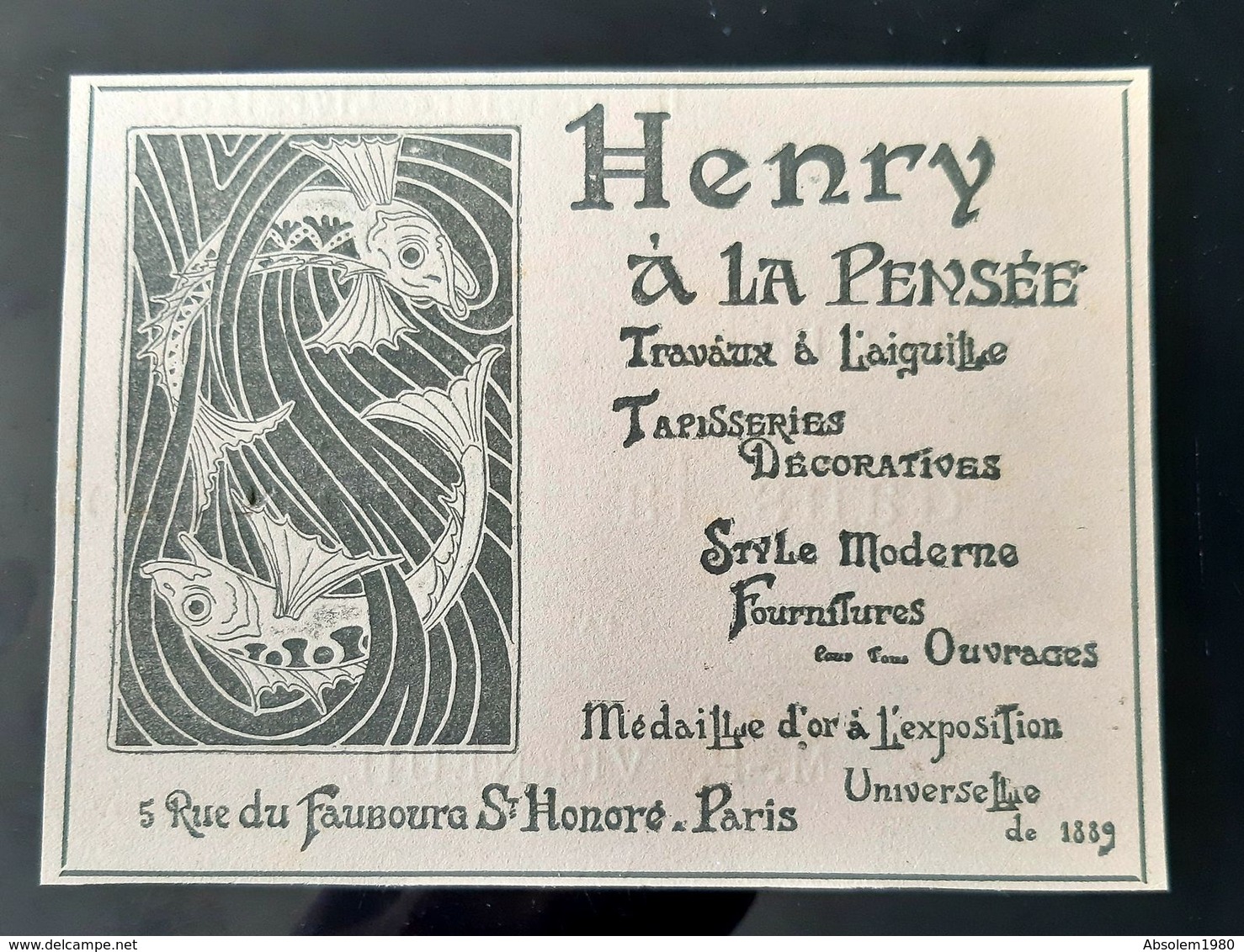 HENRY A LA PENSEE POISSONS MARCHAND NOUVEAUTES ART NOUVEAU PUBLICITE 1900 FRENCH ANTIQUE ADVERTISING JUGENDSTIL PARIS - Reclame