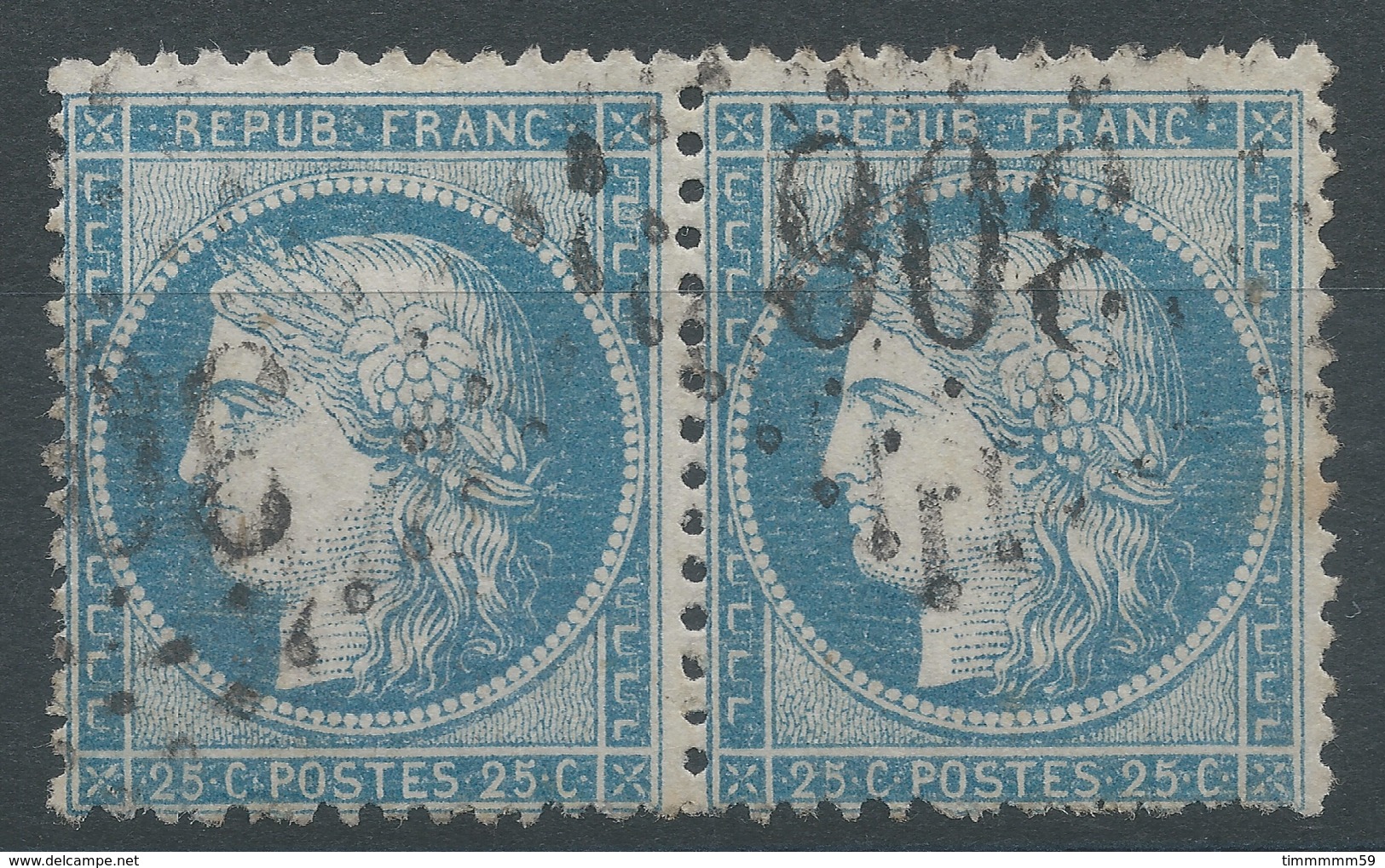 Lot N°50150  Variété/Paire Du N°60, Oblit GC 306 Bar-sur-Aube, Aube (9), Traits Blancs Face Au Visage Et Dérière La Tête - 1871-1875 Ceres