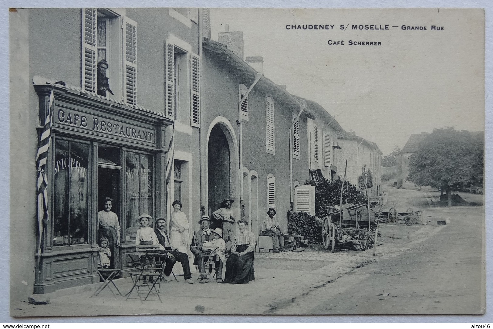 Cpa Chaudeney-sur-Moselle, (54),  Grande Rue, Café Restaurant Scherrer - Autres & Non Classés