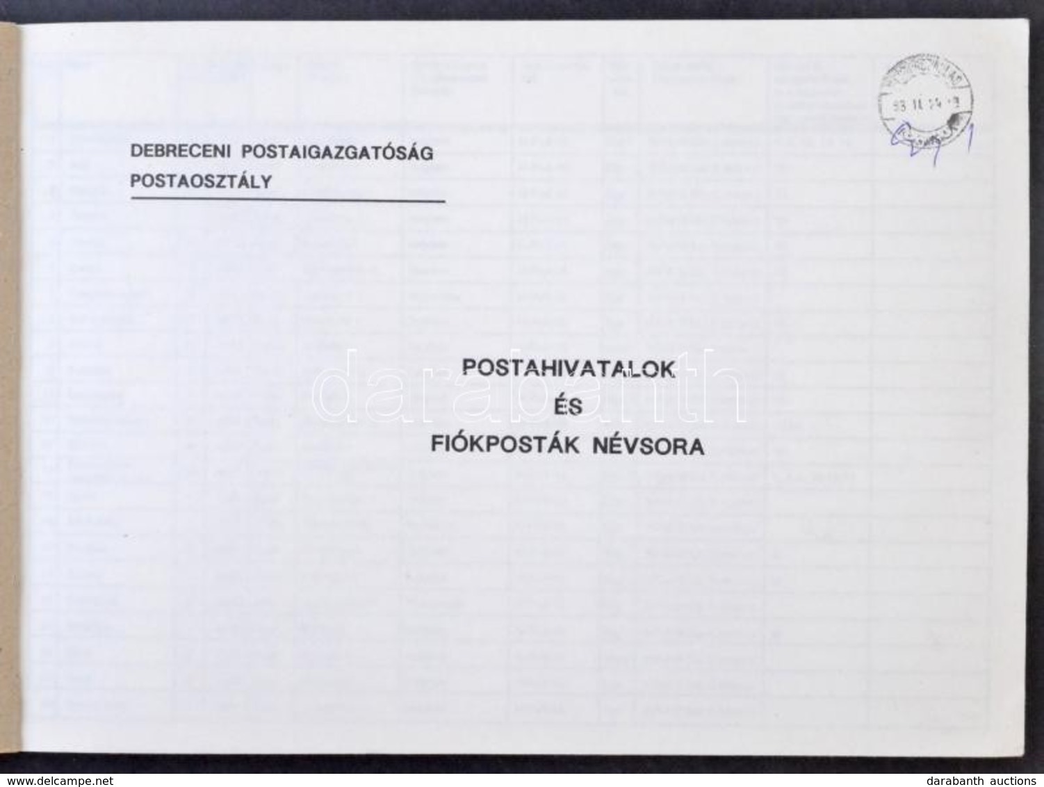 Debreceni Postaigazgatóság: Postahivatalok és Fiókposták Névsora 1993 - Other & Unclassified