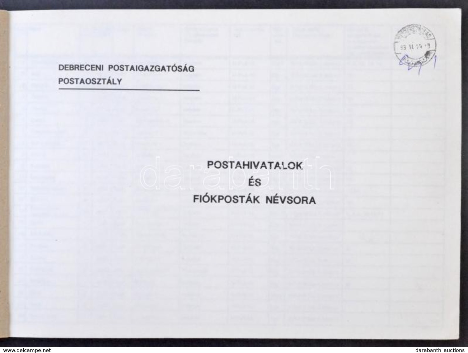 Debreceni Postaigazgatóság: Postahivatalok és Fiókposták Névsora 1993 - Altri & Non Classificati