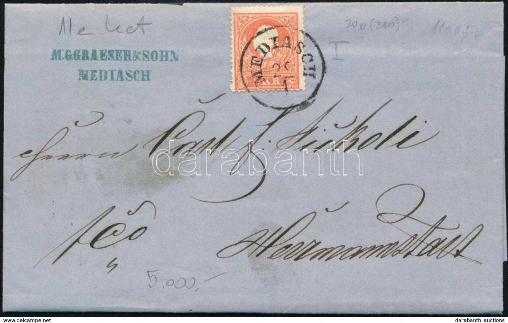 1859 Levél 5kr Bérmentesítéssel 'MEDIASCH' - 'HERMANNSTADT' - Altri & Non Classificati