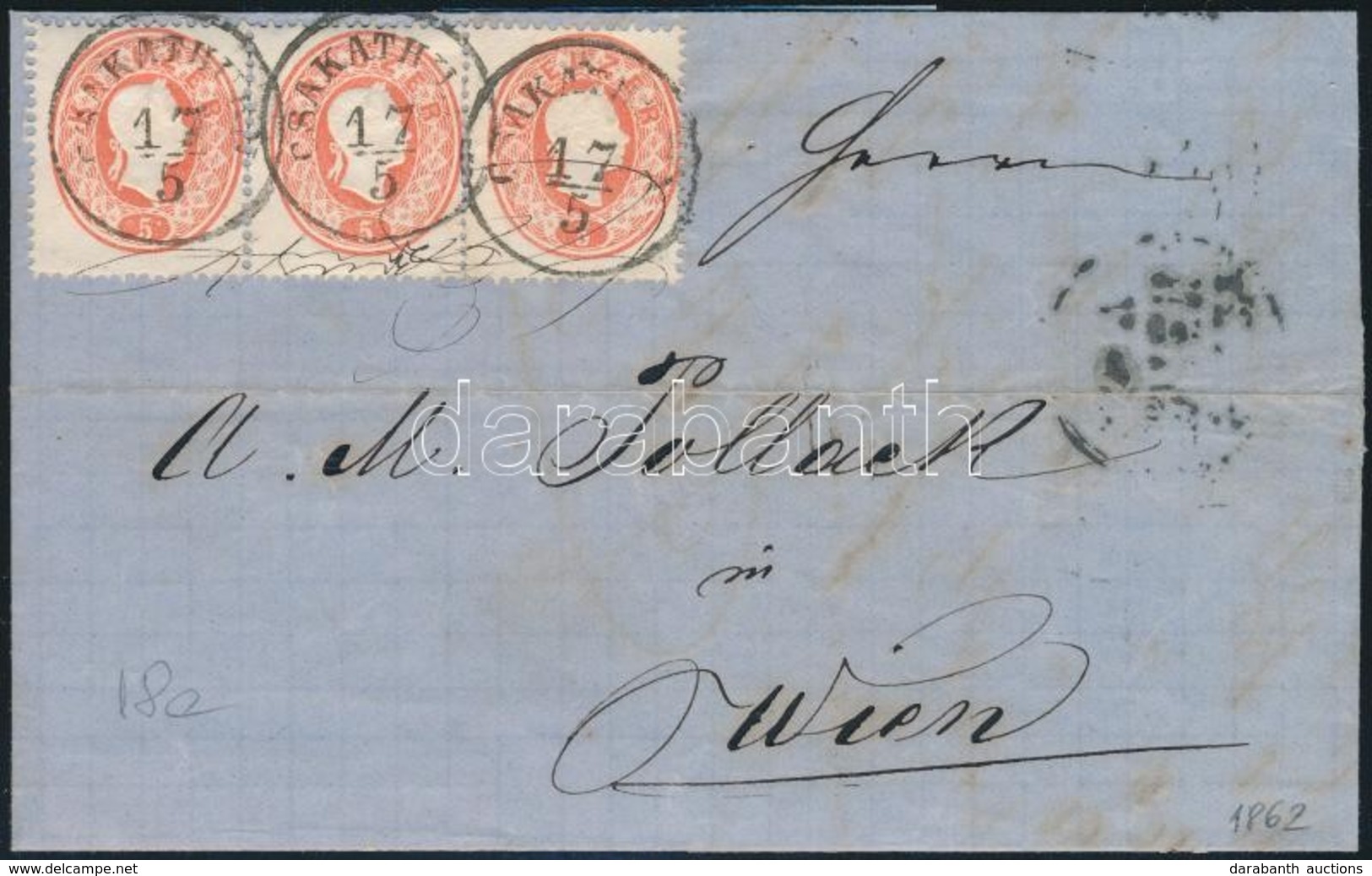 1862 3 X 5kr Levélen 'CSAKATHURN'  - Wien - Otros & Sin Clasificación