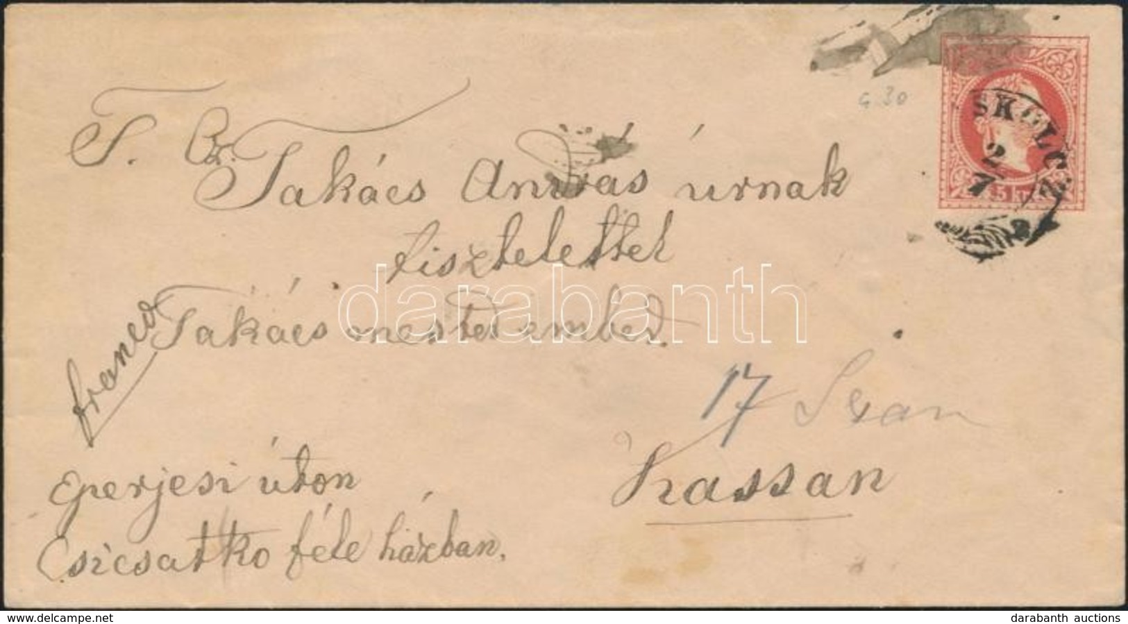 1867 5kr Díjjegyes Levél ,,MISKOLCZ' - ,,KASSA' (8.000) - Sonstige & Ohne Zuordnung