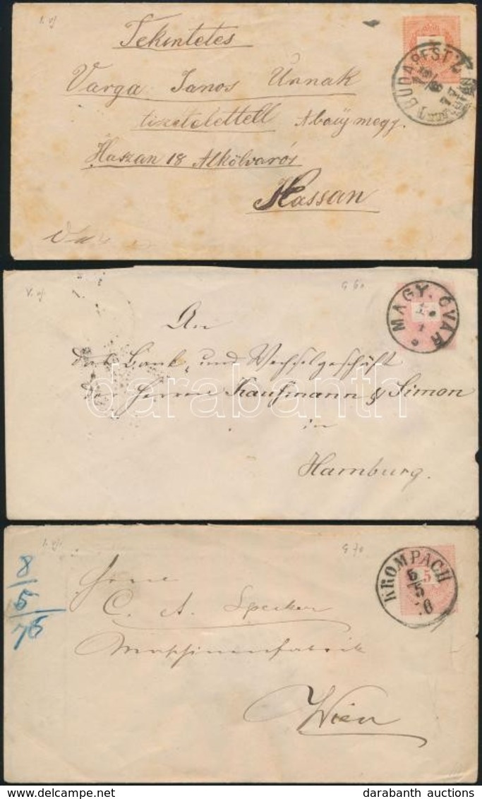 1876-1877 3 Db Futott 5kr Díjjegyes Boríték (2 X MBK 27 I. Vj. + MBK 30 V. Vj.) - Altri & Non Classificati