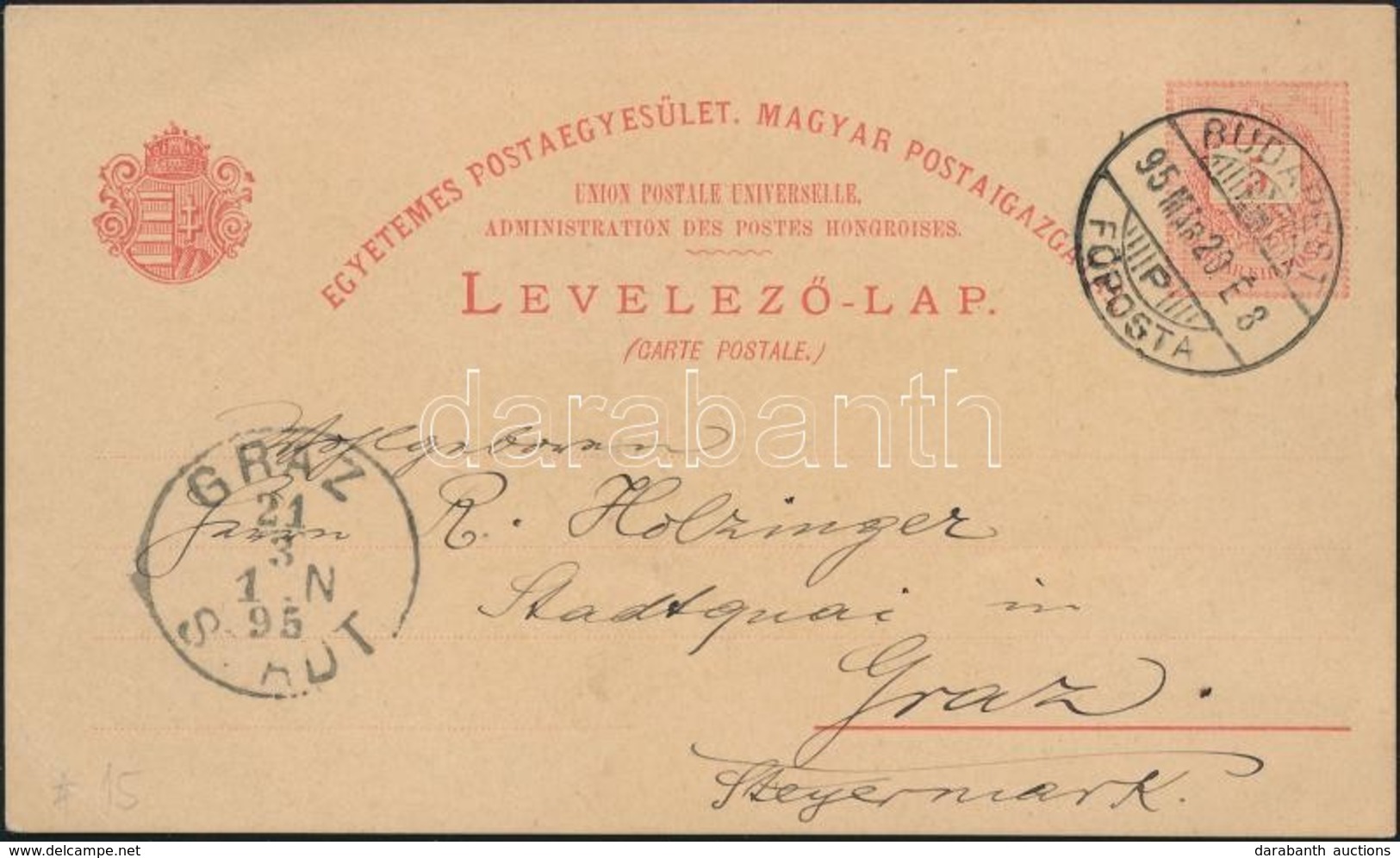 1895 5kr Díjjegyes Levelezőlap 'BUDAPEST' - 'GRAZ' (3.500) - Altri & Non Classificati