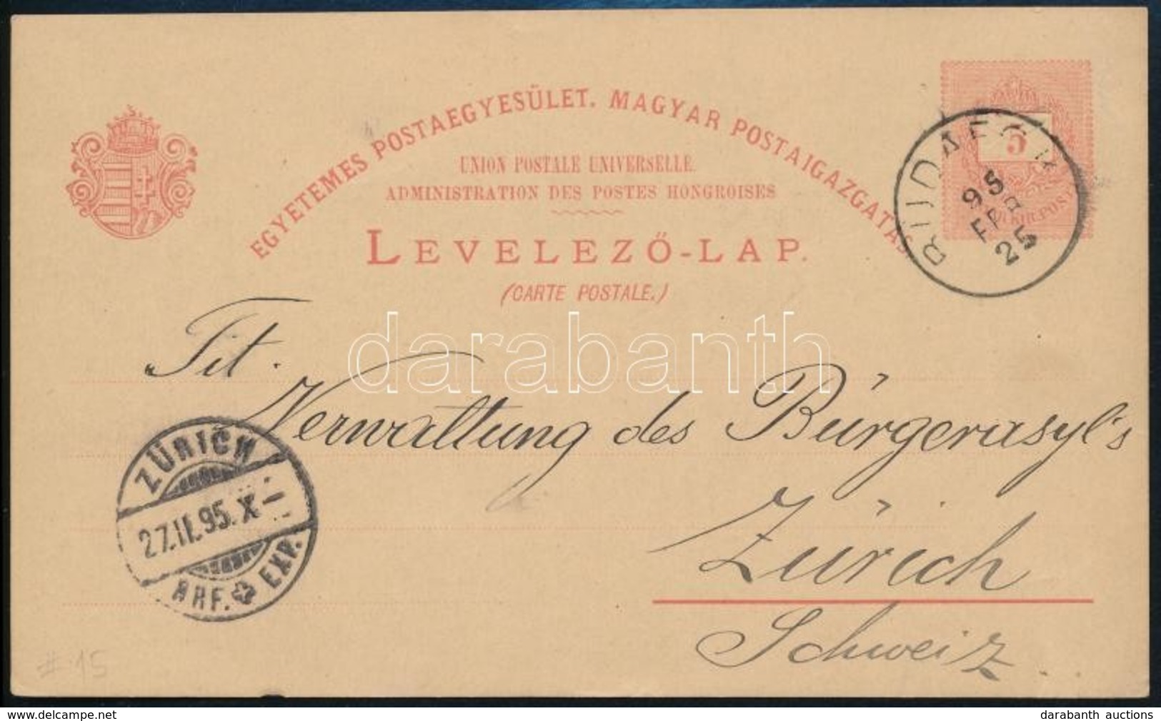 1895 UPU Díjjegyes Levelezőlap MBK 20 B (3.500) - Altri & Non Classificati