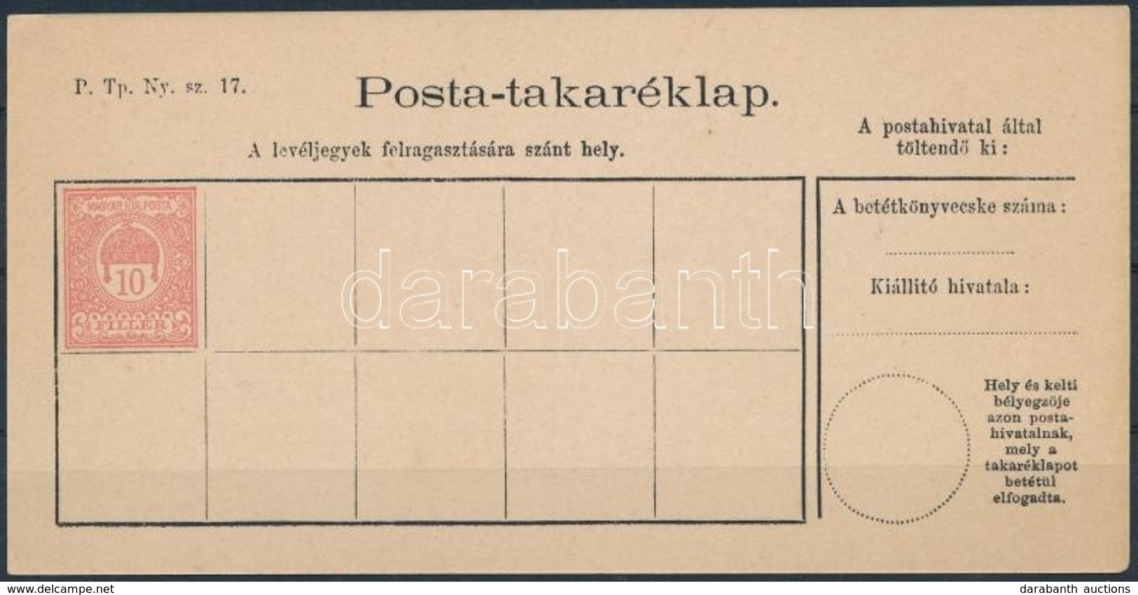 1900 Használatlan 10f Posta-takaréklap (2.000) - Altri & Non Classificati