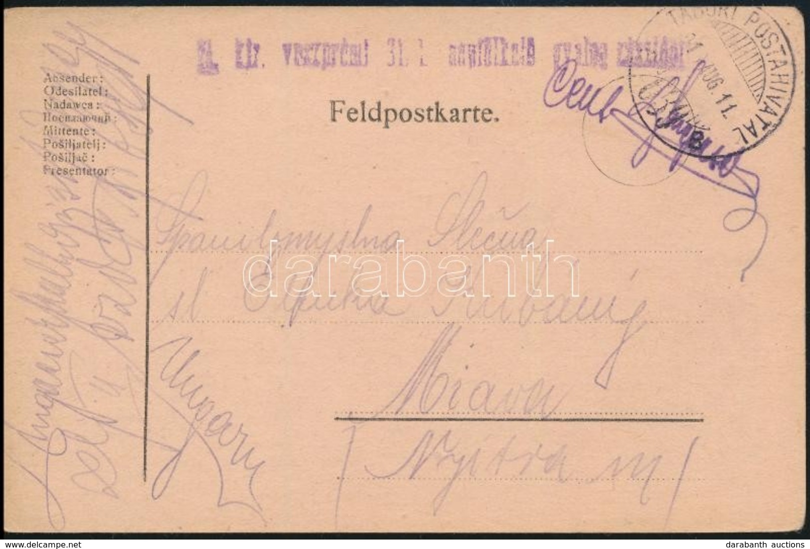 1918 Tábori Posta Levelezőlap / Field Postcard 'M.kir. Veszprémi 31/1 Népfölkelő Gyalog Zászlóalj' + 'TP 639' - Altri & Non Classificati