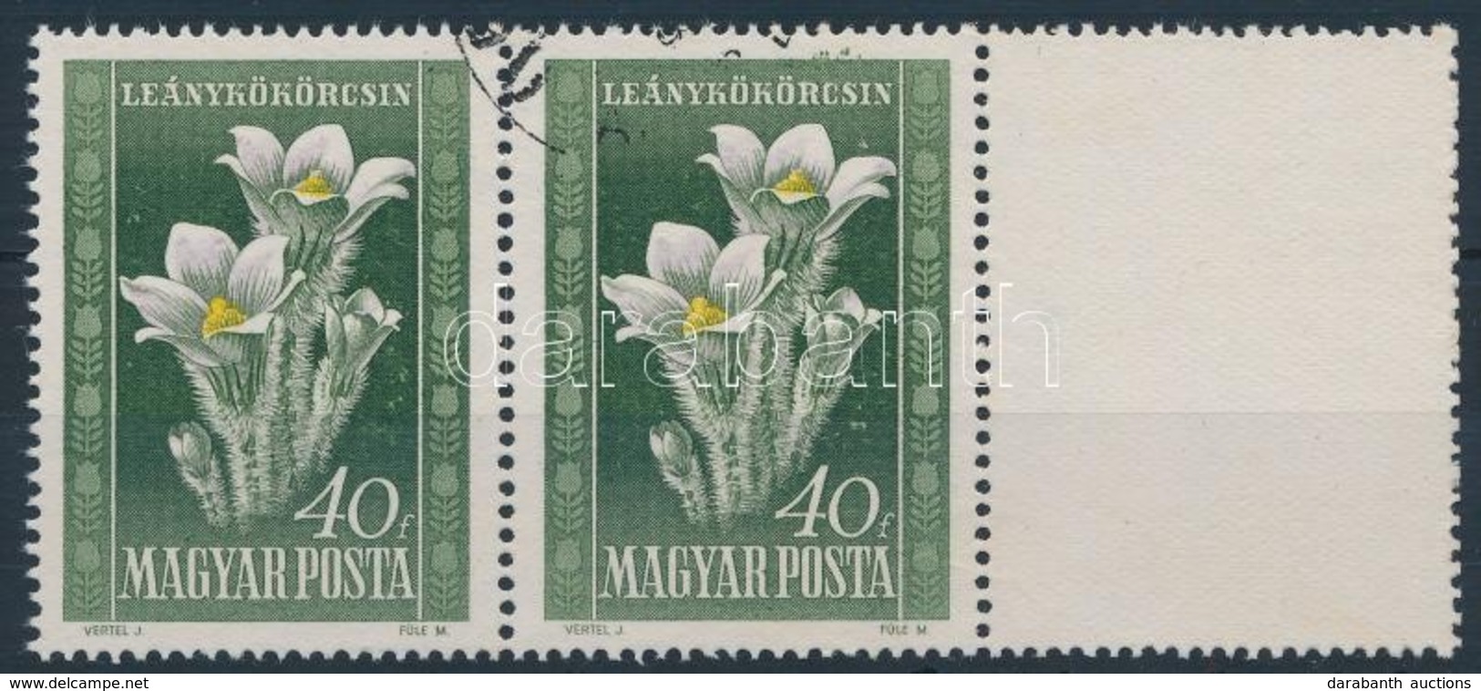 O 1950 Virág 40f Pár Jobb Oldali üres Mezővel - Sonstige & Ohne Zuordnung