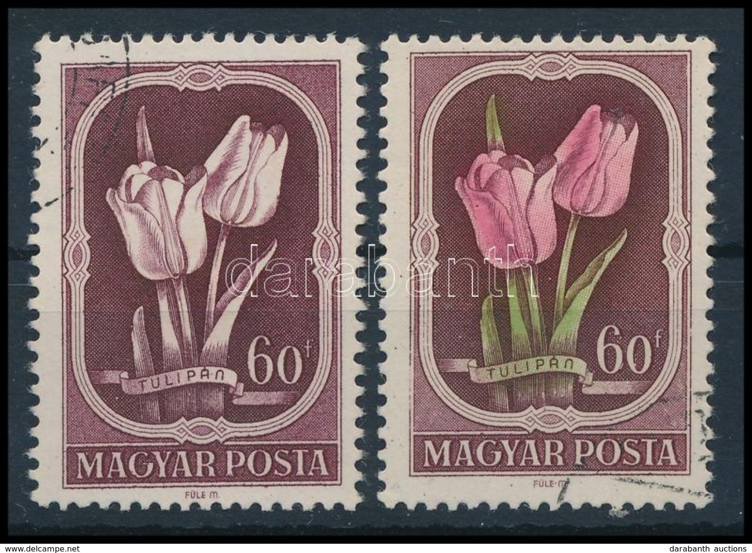 O 1951 Virág 60f Rózsaszín és Zöld Színnyomat Nélkül (70.000) / Mi 1210 Rose And Green Colours Omitted. Certificate: Lei - Andere & Zonder Classificatie