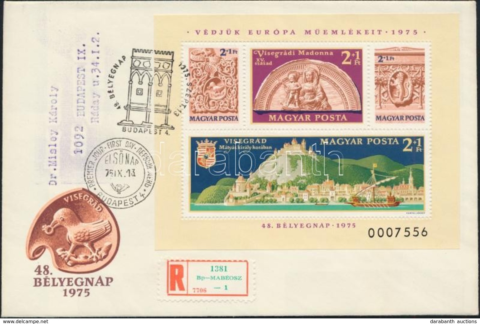 1975 Visegrád Blokk 7 Számjegyű Sorszámmal Ajánlott FDC-n - Altri & Non Classificati