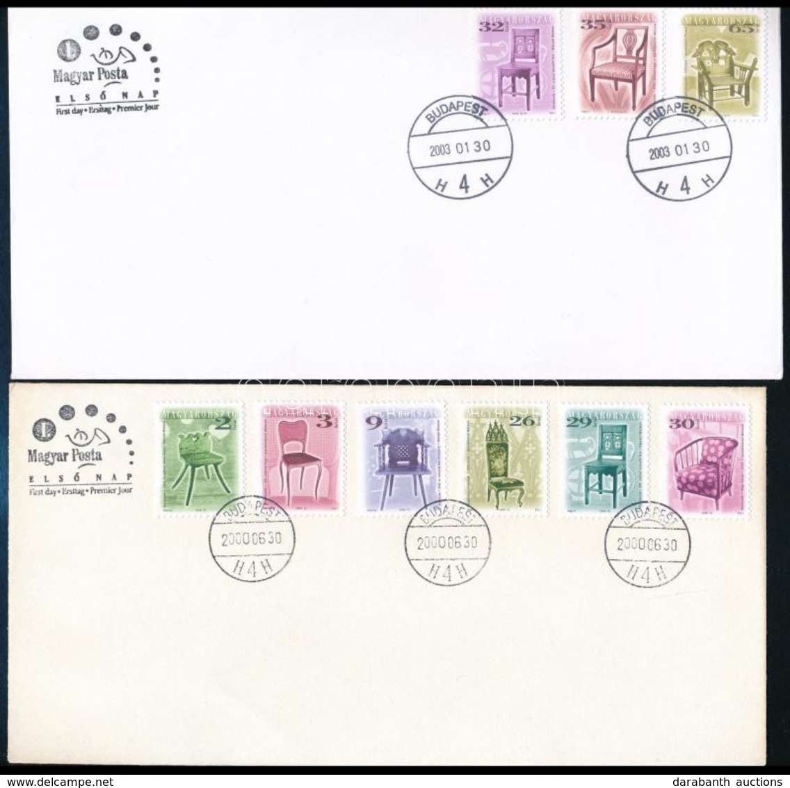 2000-2003 Antik Bútorok 3 Klf FDC, Közte Az Utánnyomott Vonalkódos 70Ft (ritkaság) - Altri & Non Classificati