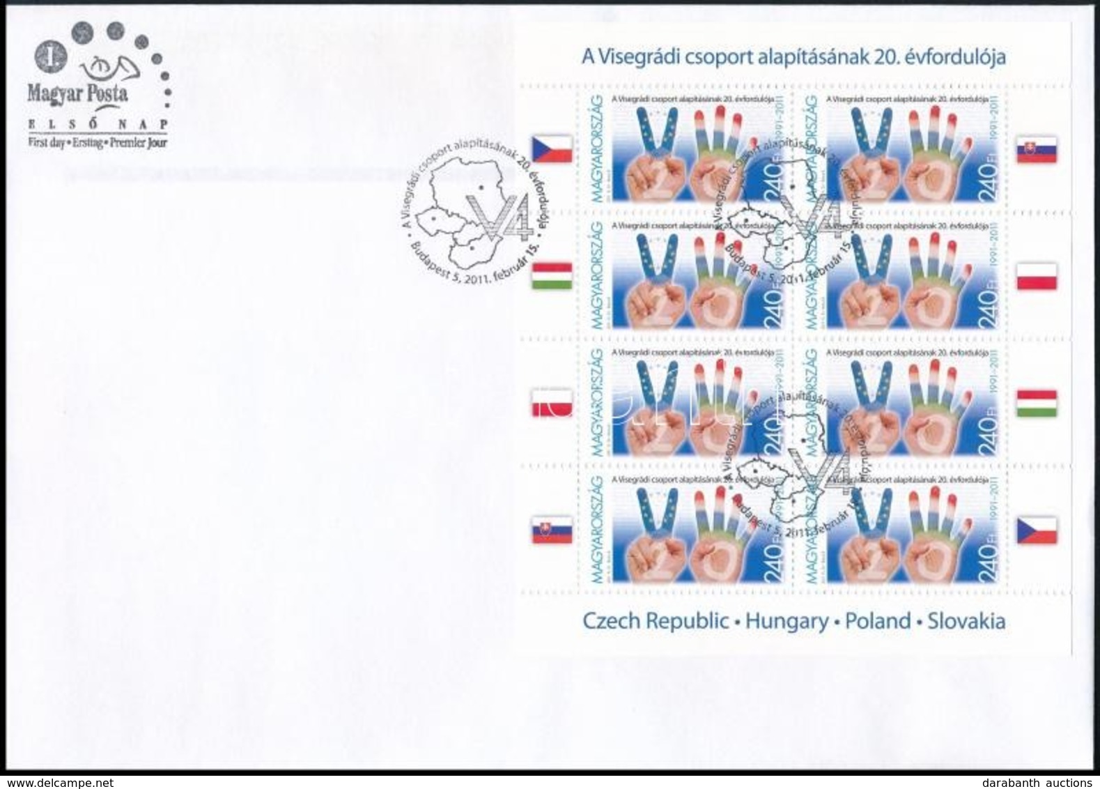 2011 A Visegrádi Csoport Alapításának 20. évfordulója Kisív FDC-n (névérték: 1.920Ft) - Altri & Non Classificati