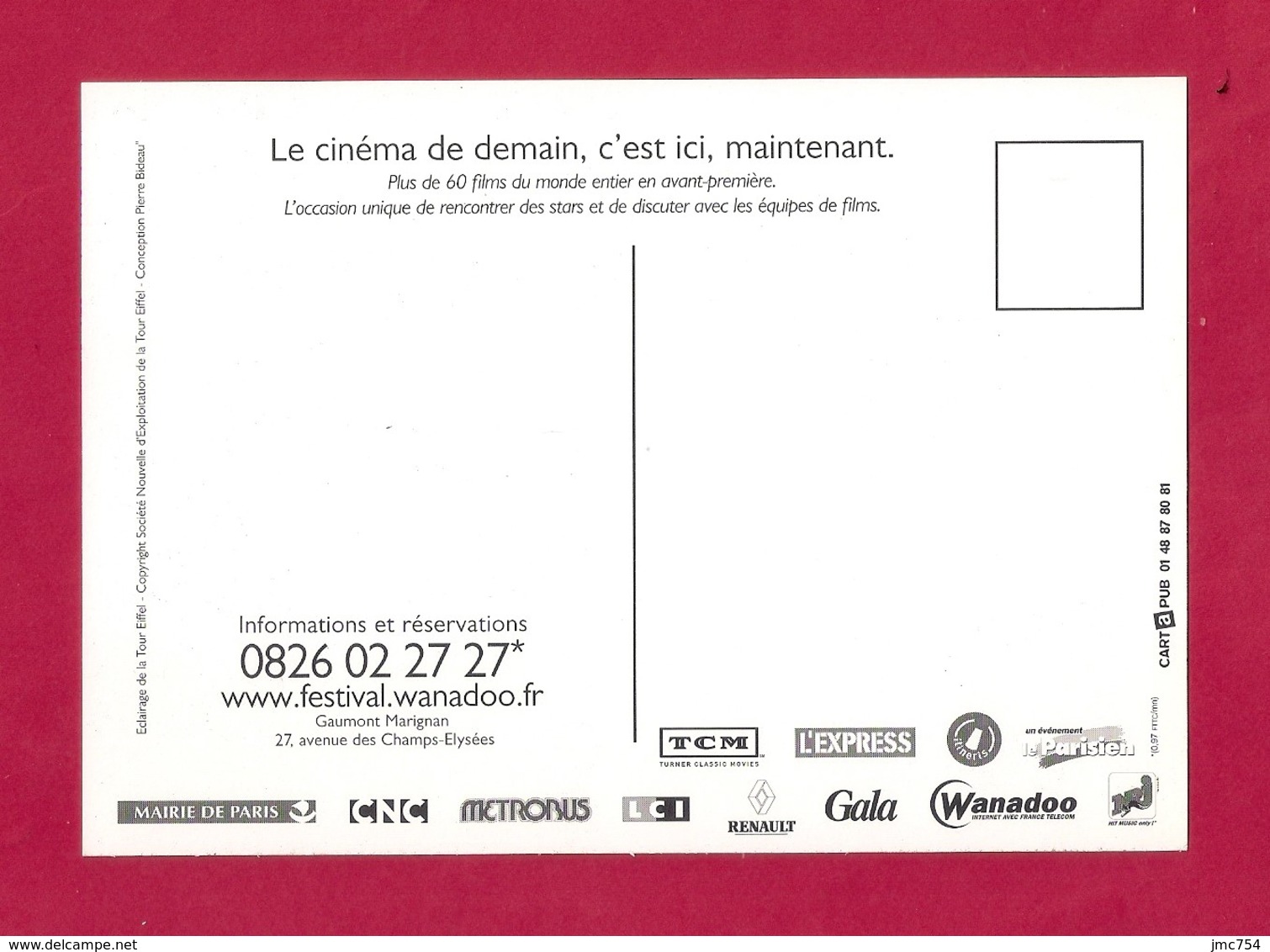 CPM. Carte à Pub.  Cinéma.  Festival Du Film De Paris 2001.   Carte Noire.   Femme.   Postcard. - Autres & Non Classés