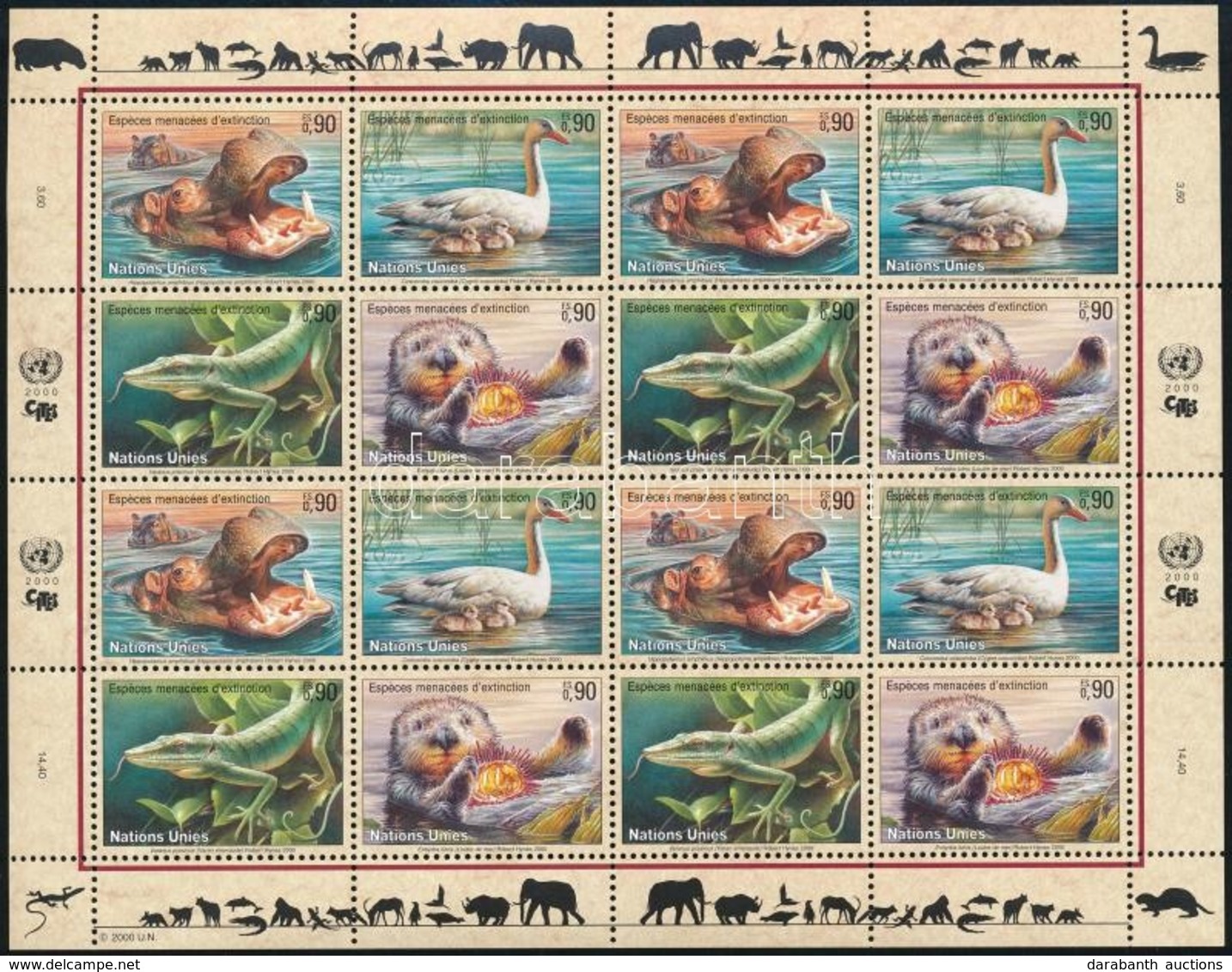 ** 2000 Veszélyeztetett állatok Kisív,
Endangered Species Minisheet
Mi 385-388 - Altri & Non Classificati