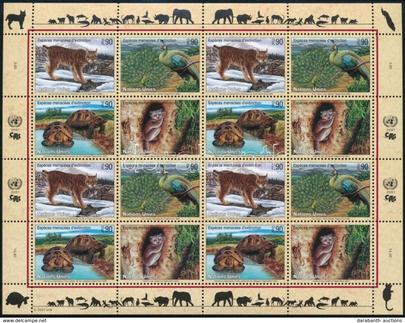 ** 2001 Veszélyeztetett állatok Kisív,
Endangered Species Minisheet
Mi 409-412 - Altri & Non Classificati