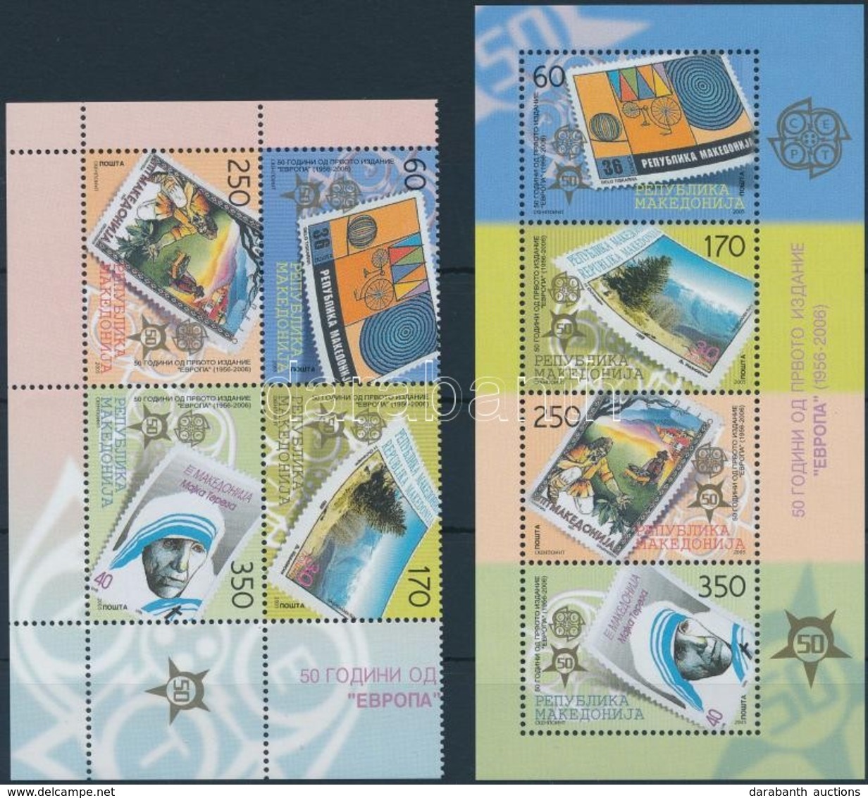 ** 2005 50 éves A CEPT ívsarki Négyestömb + Blokk,
50th Anniversary Of CEPT Corner Block Of 4 + Block
Mi 370-373 + Mi 13 - Altri & Non Classificati